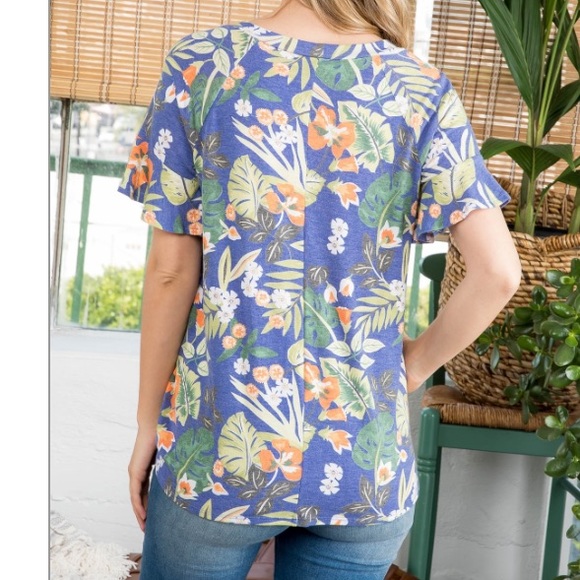 INDIGO FLORAL ROUND NECK WITH SELF TIE TOP , NEW! - Picture 2 of 16